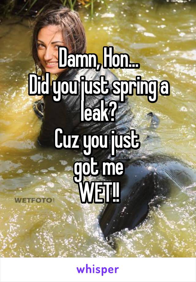 Damn, Hon...
Did you just spring a leak?
Cuz you just 
got me
WET!!
