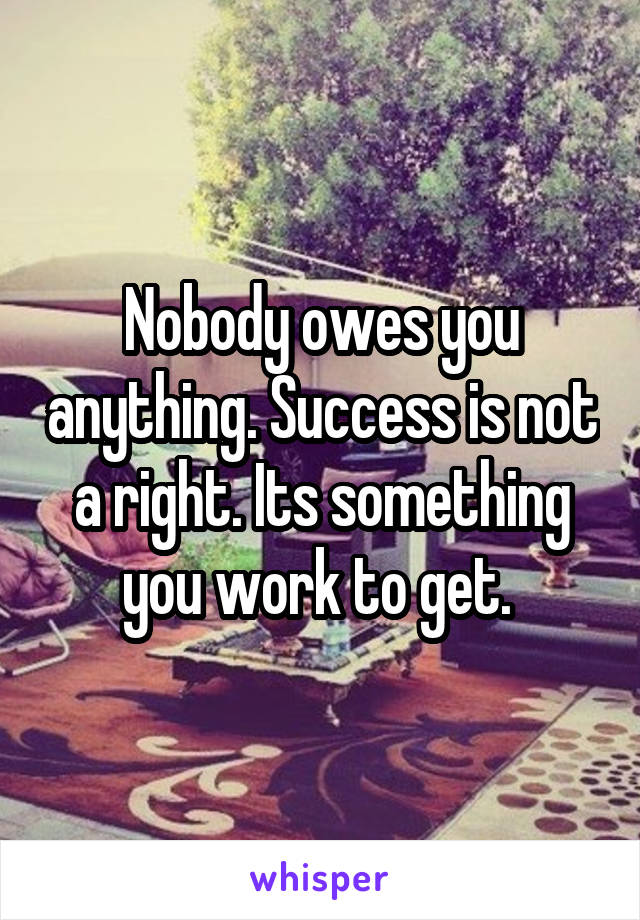 Nobody owes you anything. Success is not a right. Its something you work to get. 