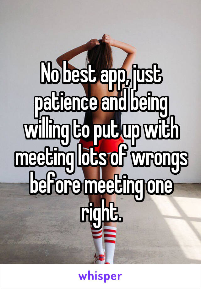 No best app, just patience and being willing to put up with meeting lots of wrongs before meeting one right.