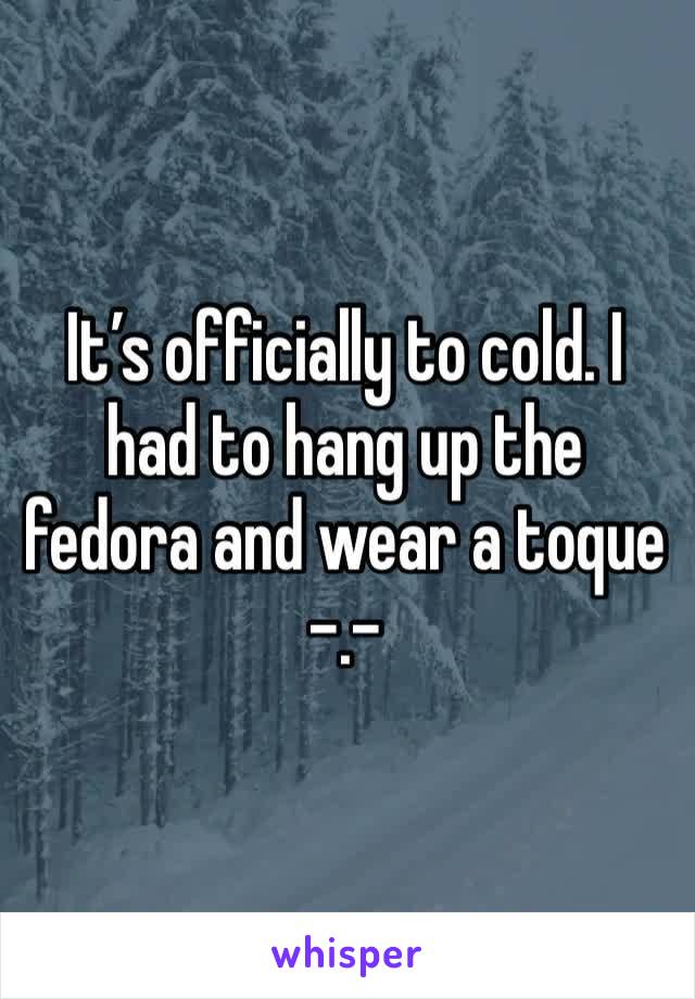 It’s officially to cold. I had to hang up the fedora and wear a toque -.-