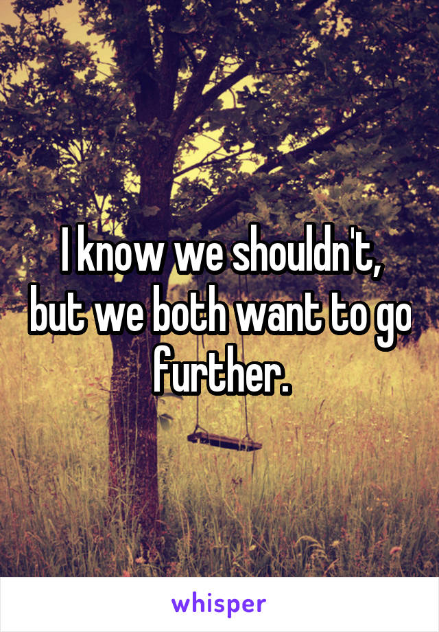 I know we shouldn't, but we both want to go further.