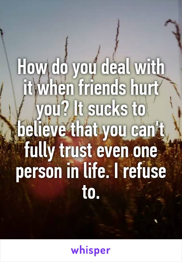 How do you deal with it when friends hurt you? It sucks to believe that you can't fully trust even one person in life. I refuse to.