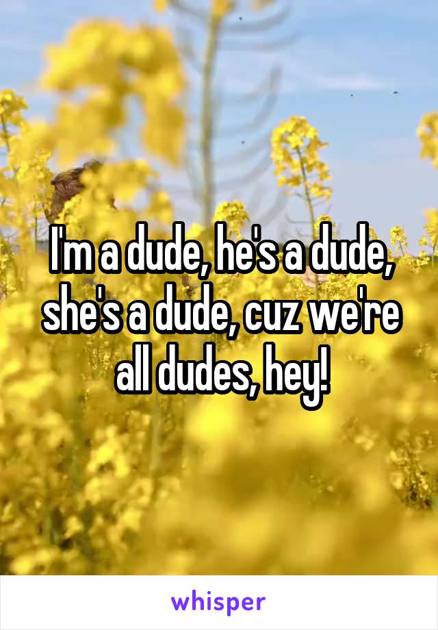 I'm a dude, he's a dude, she's a dude, cuz we're all dudes, hey!