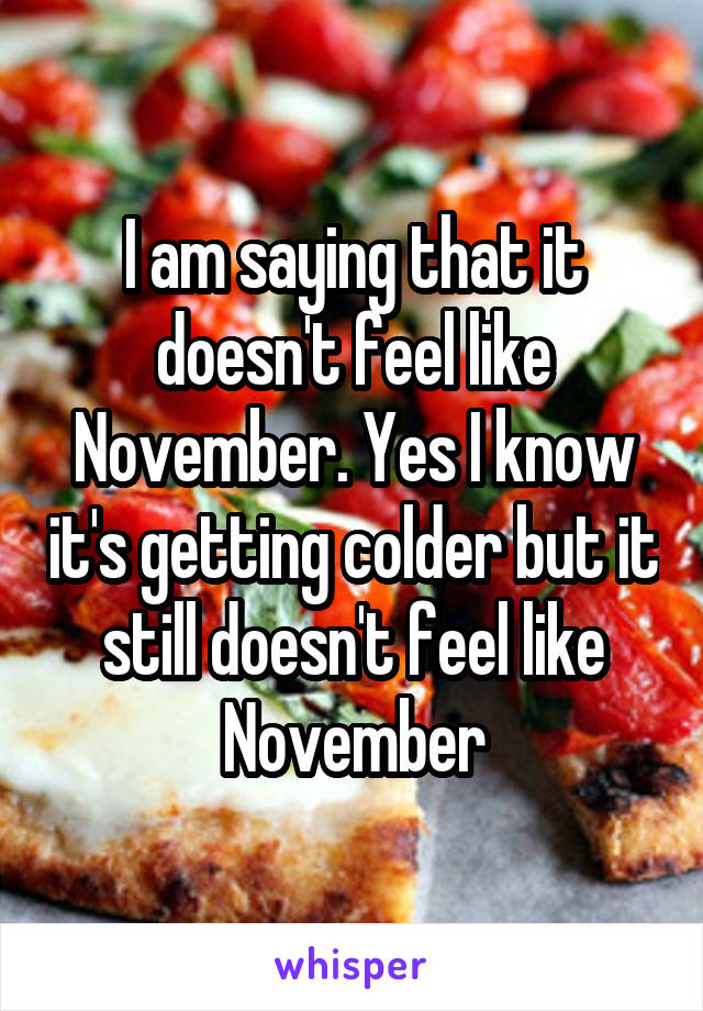 I am saying that it doesn't feel like November. Yes I know it's getting colder but it still doesn't feel like November