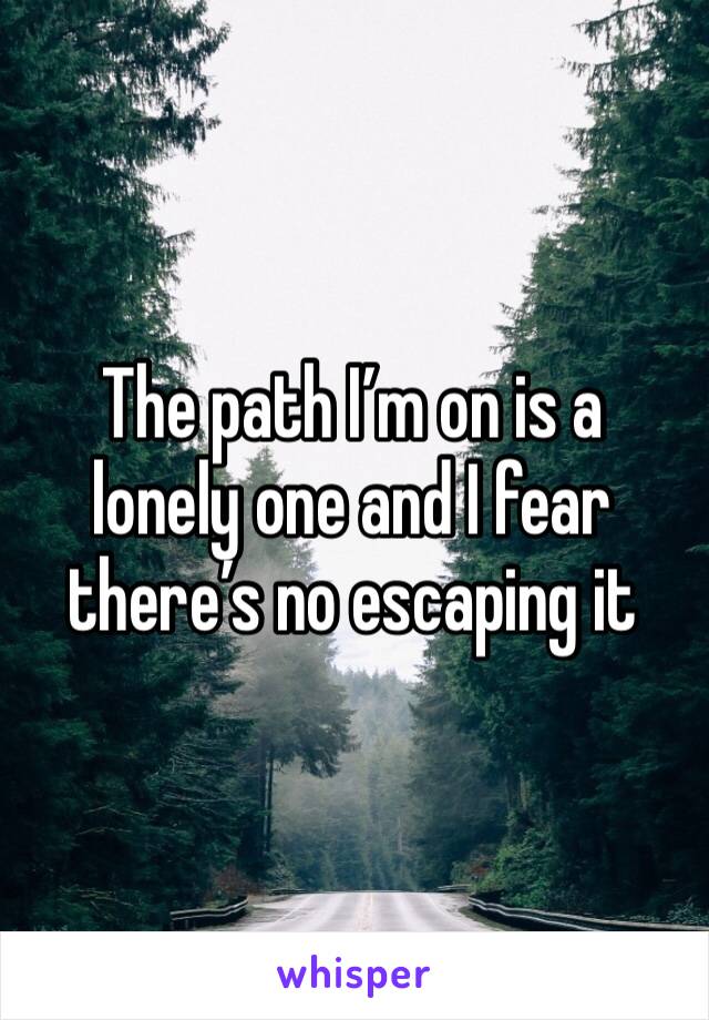 The path I’m on is a lonely one and I fear there’s no escaping it 