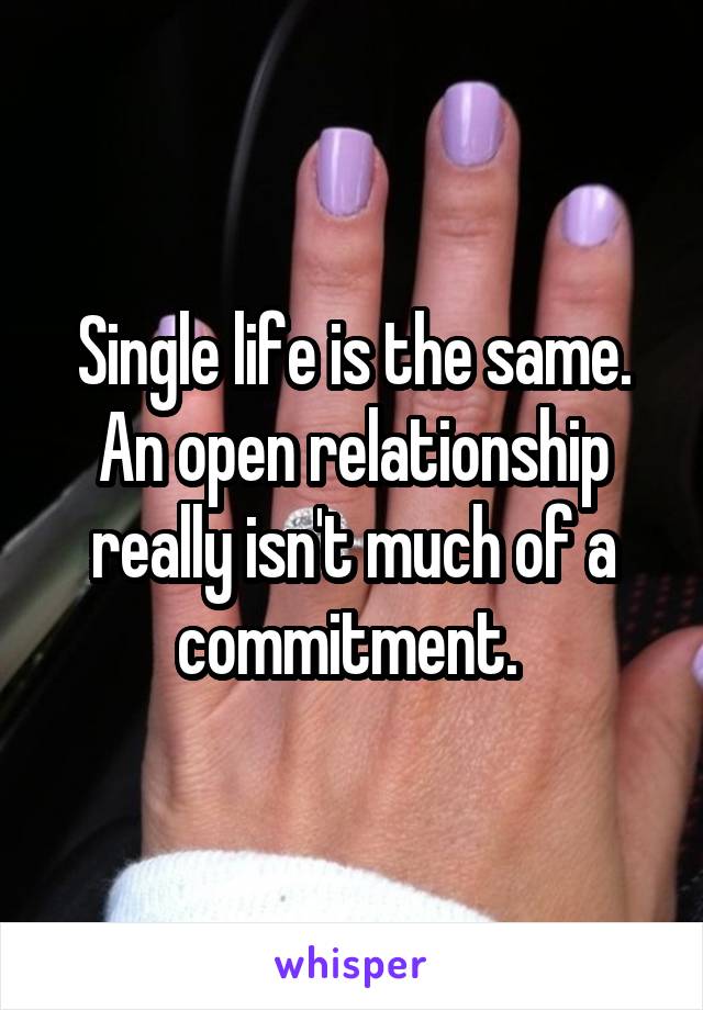 Single life is the same. An open relationship really isn't much of a commitment. 