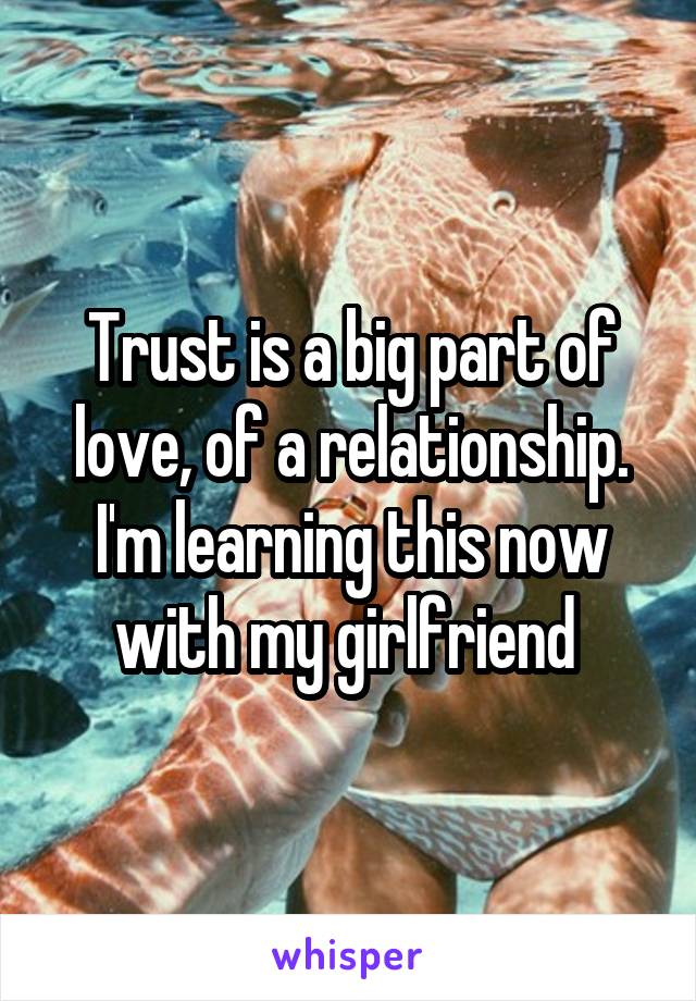 Trust is a big part of love, of a relationship. I'm learning this now with my girlfriend 