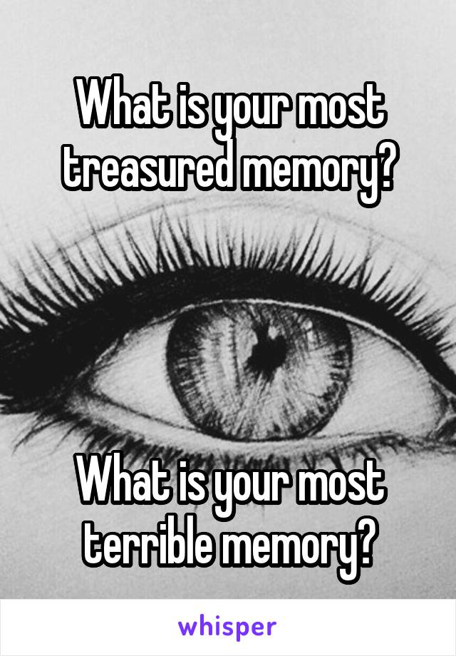 What is your most treasured memory?




What is your most terrible memory?