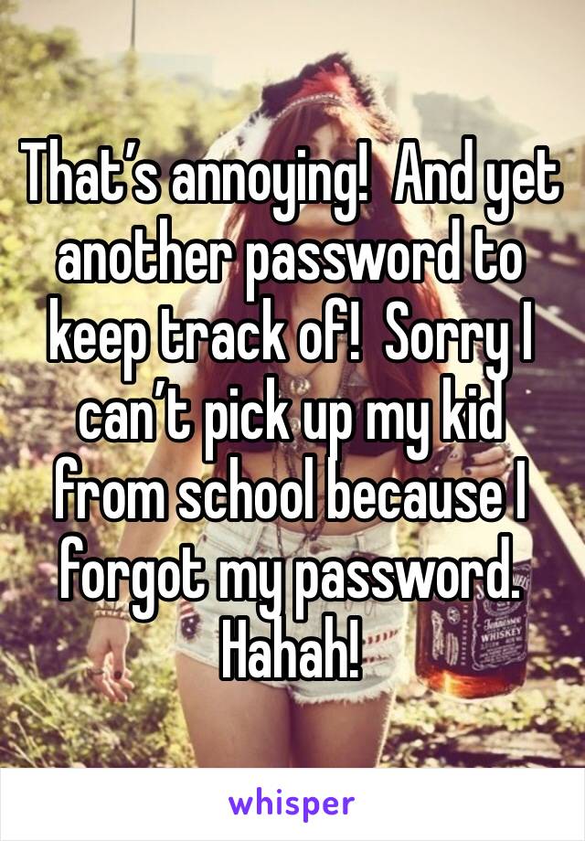 That’s annoying!  And yet another password to keep track of!  Sorry I can’t pick up my kid from school because I forgot my password.  Hahah!