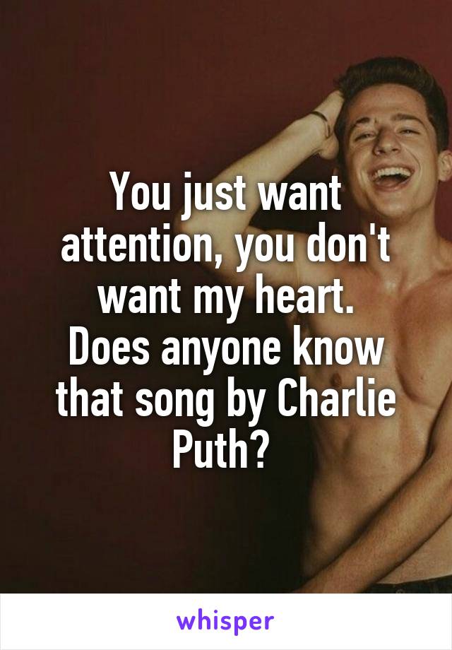 You just want attention, you don't want my heart.
Does anyone know that song by Charlie Puth? 