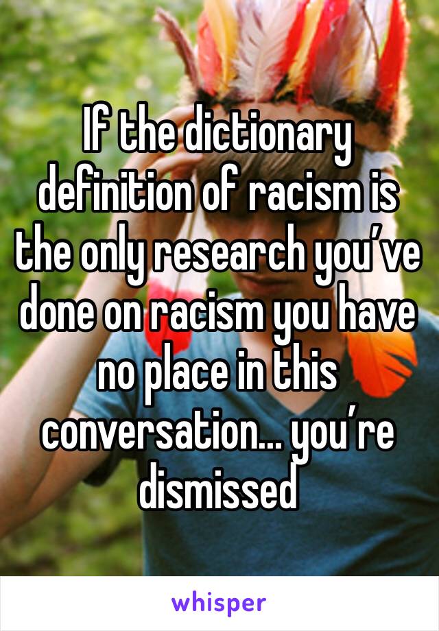 If the dictionary definition of racism is the only research you’ve done on racism you have no place in this conversation... you’re dismissed