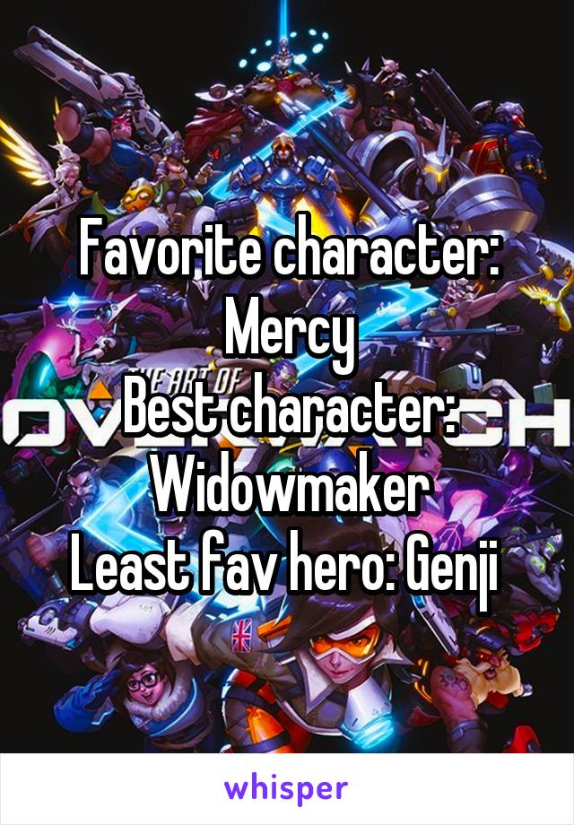 Favorite character: Mercy
Best character: Widowmaker
Least fav hero: Genji 