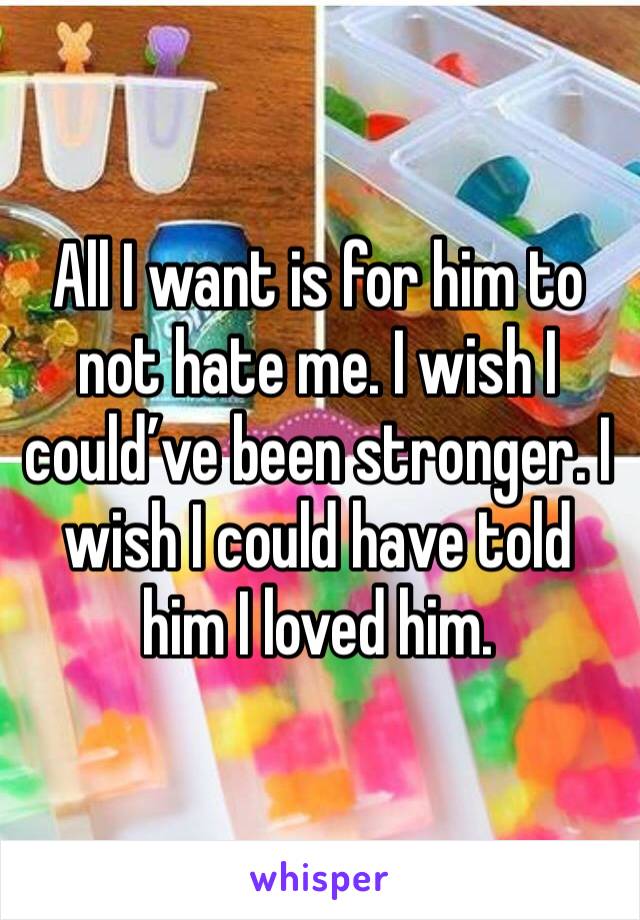 All I want is for him to not hate me. I wish I could’ve been stronger. I wish I could have told him I loved him.