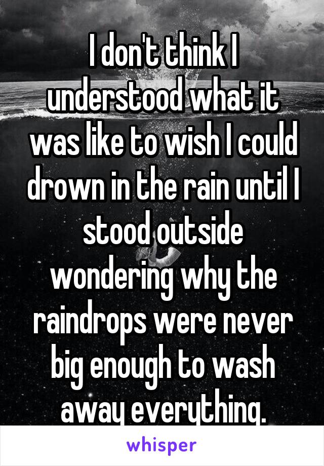 I don't think I understood what it was like to wish I could drown in the rain until I stood outside wondering why the raindrops were never big enough to wash away everything.