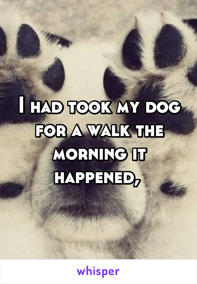 I had took my dog for a walk the morning it happened, 