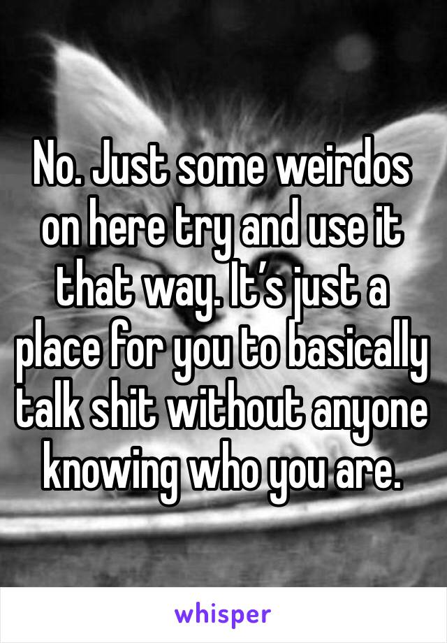 No. Just some weirdos on here try and use it that way. It’s just a place for you to basically talk shit without anyone knowing who you are. 