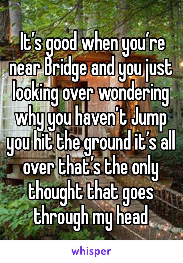  It’s good when you’re near Bridge and you just looking over wondering why you haven’t Jump you hit the ground it’s all over that’s the only thought that goes through my head 