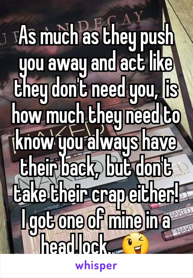 As much as they push you away and act like they don't need you,  is how much they need to know you always have their back,  but don't take their crap either! I got one of mine in a head lock.  😉