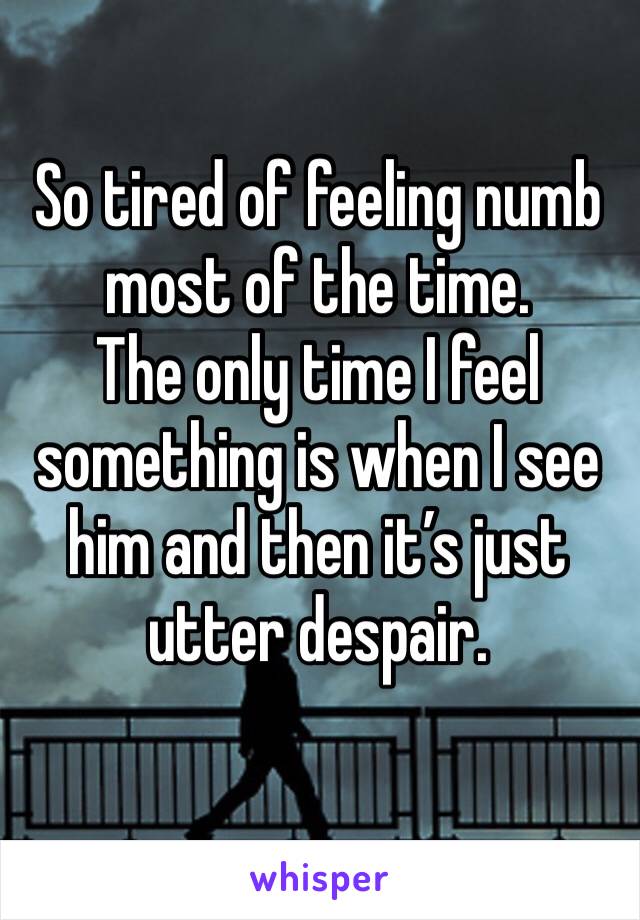 So tired of feeling numb most of the time. 
The only time I feel something is when I see him and then it’s just utter despair. 