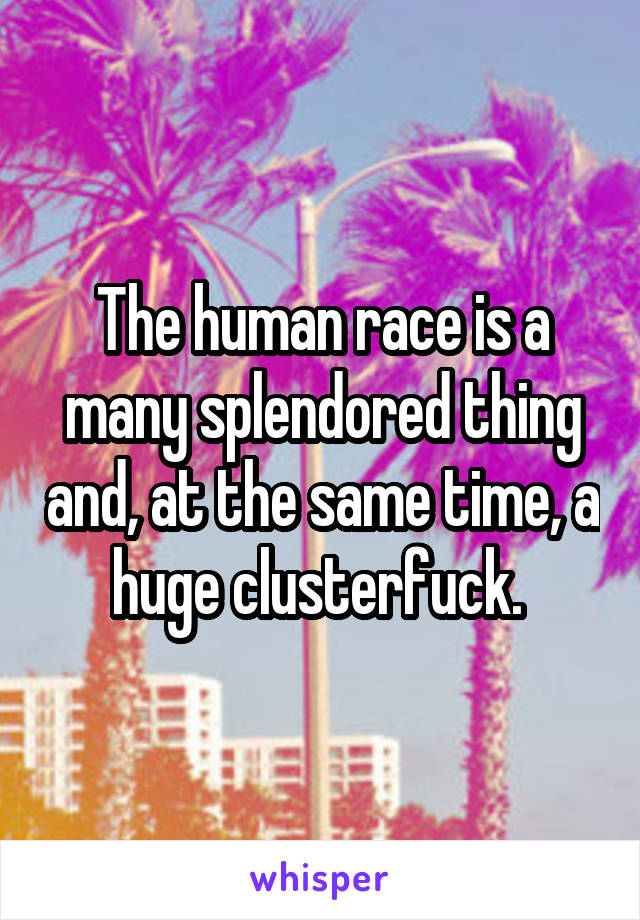 The human race is a many splendored thing and, at the same time, a huge clusterfuck. 