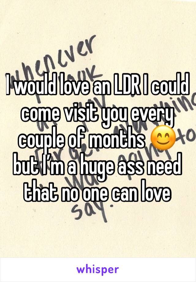 I would love an LDR I could come visit you every couple of months 😊 but I’m a huge ass need that no one can love 