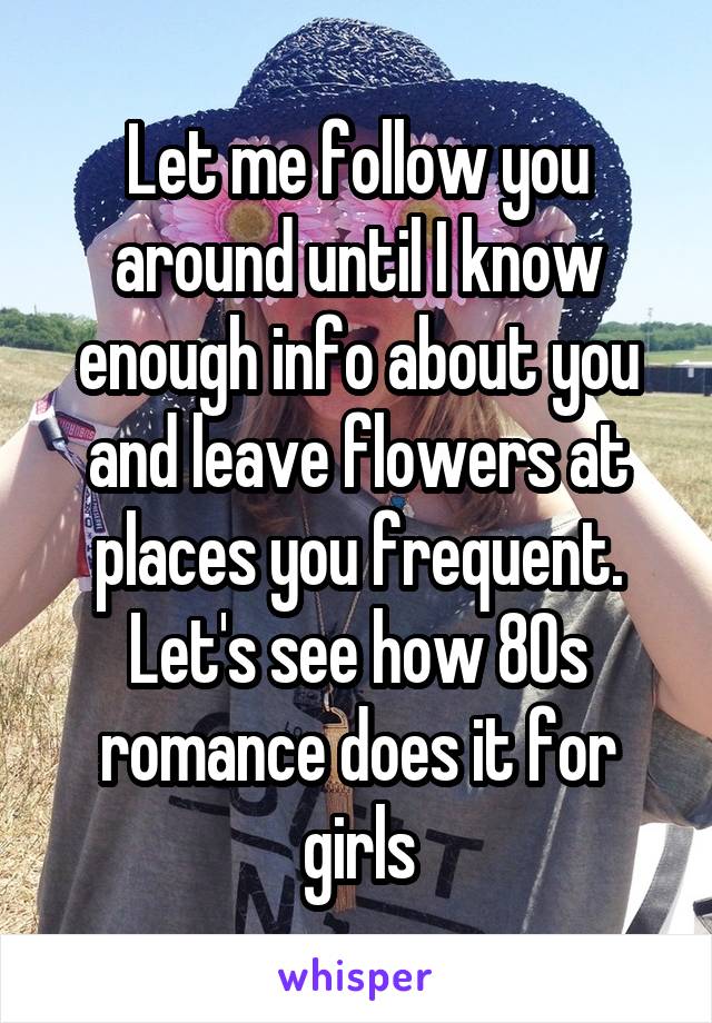 Let me follow you around until I know enough info about you and leave flowers at places you frequent. Let's see how 80s romance does it for girls