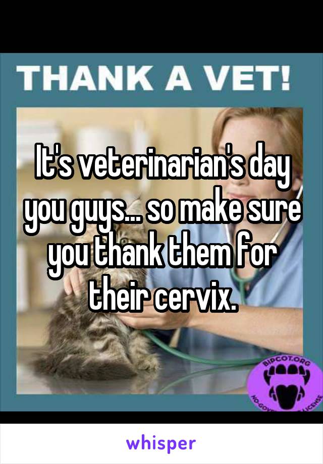 It's veterinarian's day you guys... so make sure you thank them for their cervix.