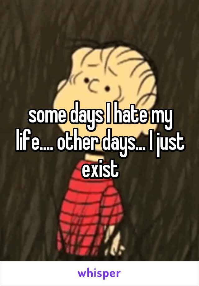 some days I hate my life.... other days... I just exist