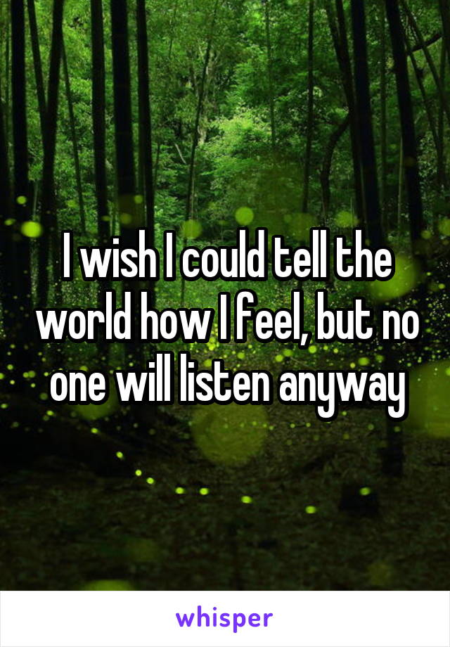 I wish I could tell the world how I feel, but no one will listen anyway