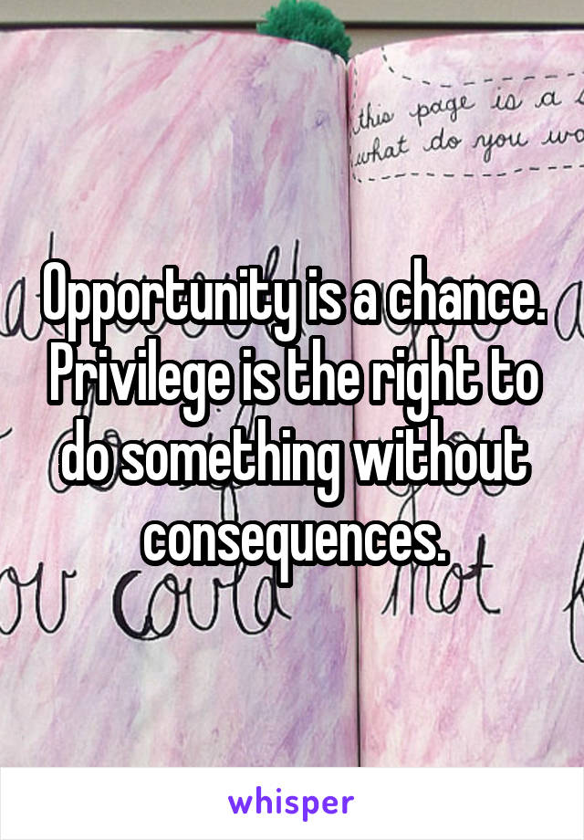 Opportunity is a chance. Privilege is the right to do something without consequences.