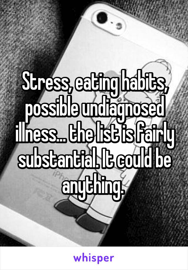 Stress, eating habits, possible undiagnosed illness... the list is fairly substantial. It could be anything. 