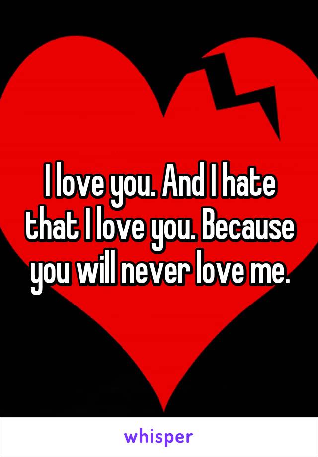 I love you. And I hate that I love you. Because you will never love me.