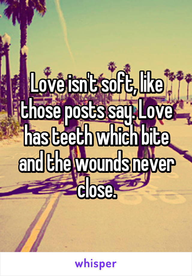 Love isn't soft, like those posts say. Love has teeth which bite and the wounds never close.