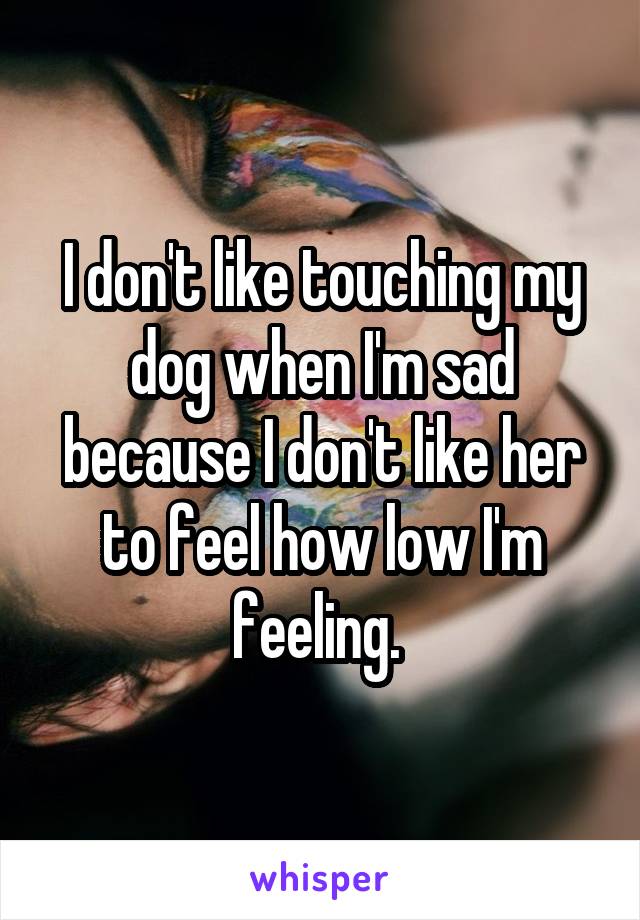 I don't like touching my dog when I'm sad because I don't like her to feel how low I'm feeling. 