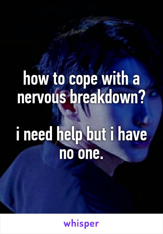 how to cope with a nervous breakdown?

i need help but i have no one.