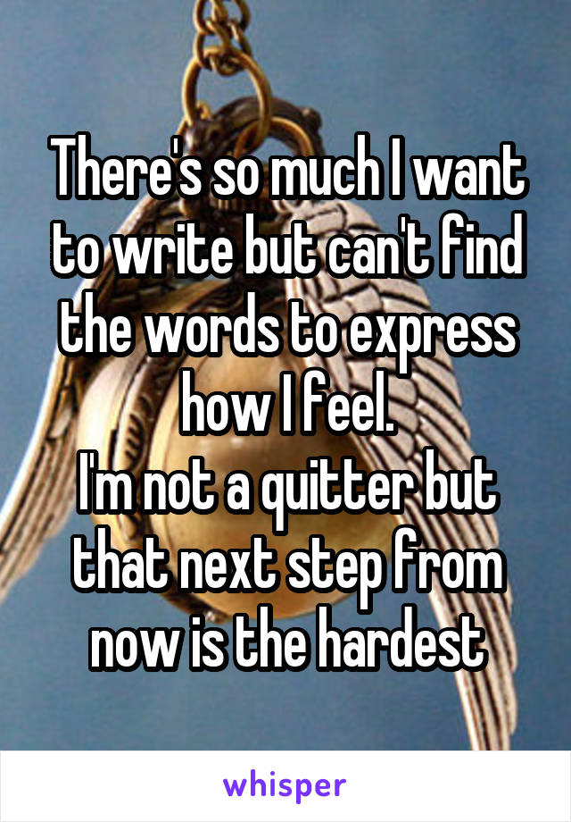 There's so much I want to write but can't find the words to express how I feel.
I'm not a quitter but that next step from now is the hardest