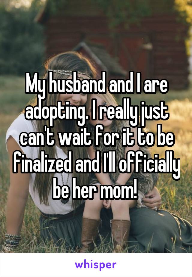 My husband and I are adopting. I really just can't wait for it to be finalized and I'll officially be her mom! 