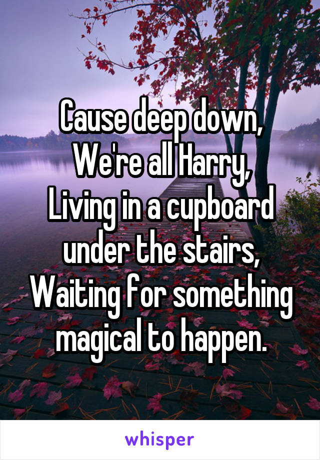Cause deep down,
We're all Harry,
Living in a cupboard
under the stairs,
Waiting for something magical to happen.