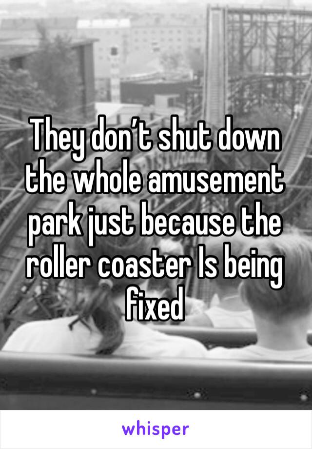 They don’t shut down the whole amusement park just because the roller coaster Is being fixed
