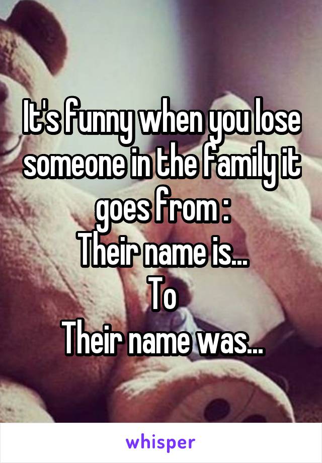 It's funny when you lose someone in the family it goes from :
Their name is...
To
Their name was...