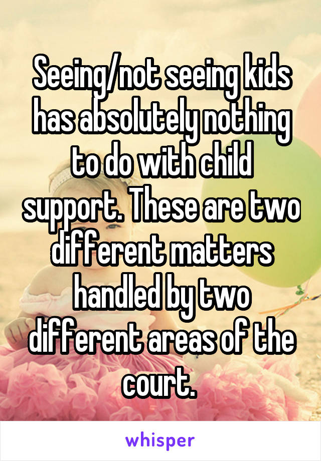 Seeing/not seeing kids has absolutely nothing to do with child support. These are two different matters handled by two different areas of the court. 