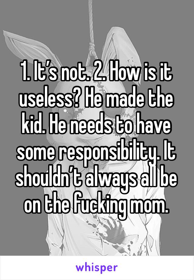 1. It’s not. 2. How is it useless? He made the kid. He needs to have some responsibility. It shouldn’t always all be on the fucking mom. 