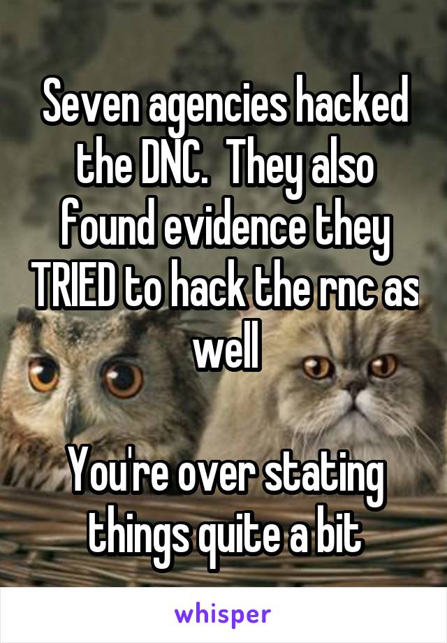 Seven agencies hacked the DNC.  They also found evidence they TRIED to hack the rnc as well

You're over stating things quite a bit