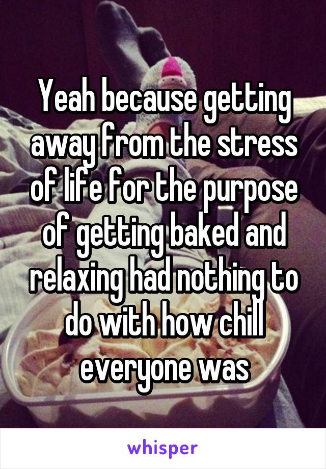 Yeah because getting away from the stress of life for the purpose of getting baked and relaxing had nothing to do with how chill everyone was