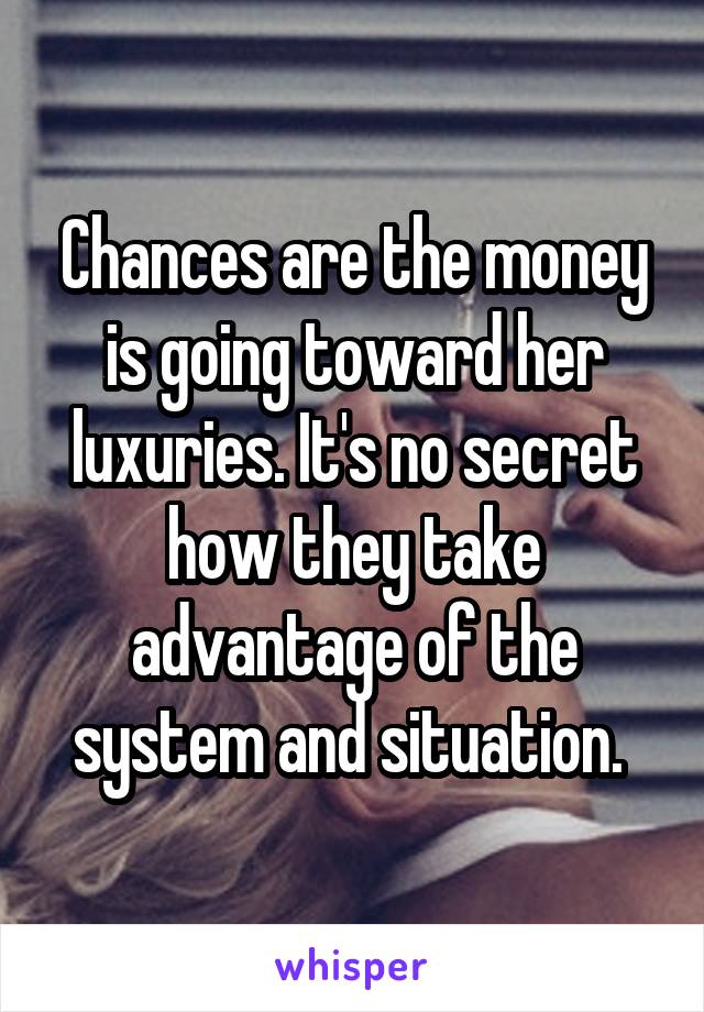 Chances are the money is going toward her luxuries. It's no secret how they take advantage of the system and situation. 