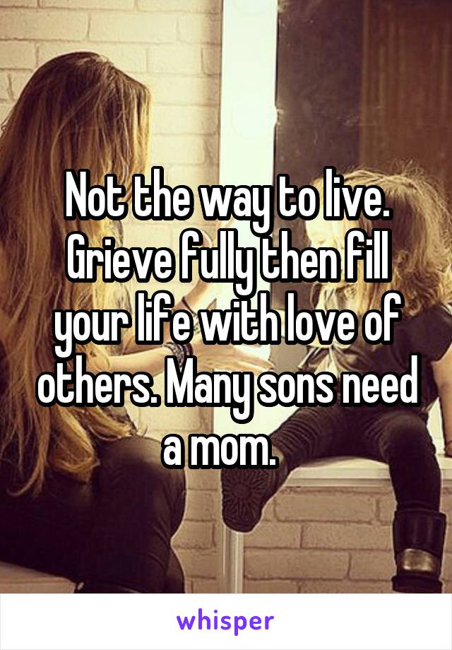 Not the way to live. Grieve fully then fill your life with love of others. Many sons need a mom.  