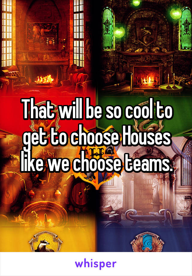 That will be so cool to get to choose Houses like we choose teams.