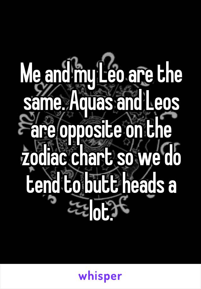 Me and my Leo are the same. Aquas and Leos are opposite on the zodiac chart so we do tend to butt heads a lot.