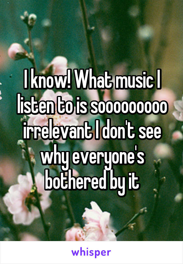 I know! What music I listen to is sooooooooo irrelevant I don't see why everyone's bothered by it