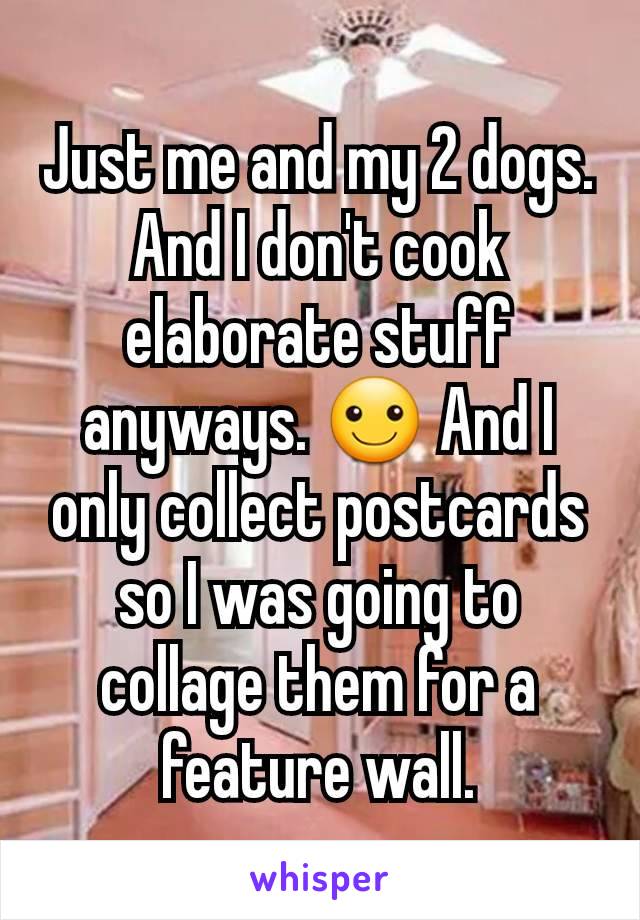 Just me and my 2 dogs. And I don't cook elaborate stuff anyways. ☺ And I only collect postcards so I was going to collage them for a feature wall.